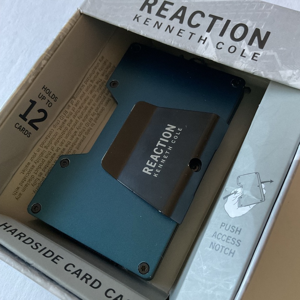 KENNETH COLE REACTION MENS METAL CARD CASE WITH MONEY CLIP BLUE NWT